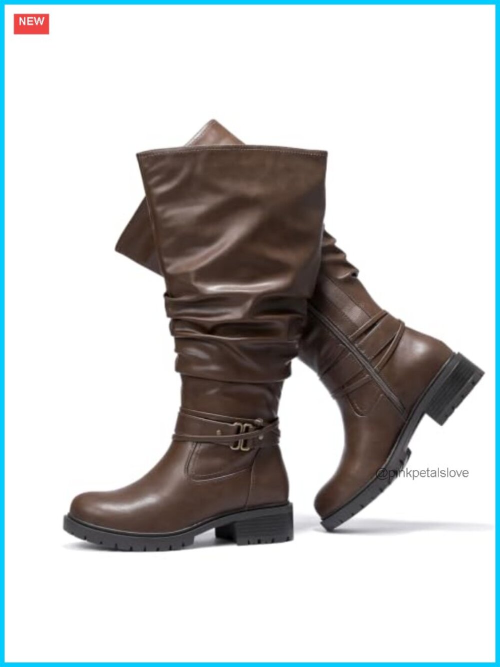 Extra Wide Calf Knee High Boots Faux Leather Block Heel Side Zip